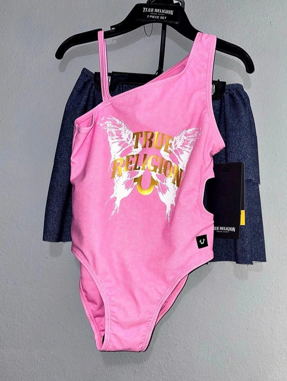 True Religion Girls One-Piece Swimsuit Set in Pink & Blue NWT
